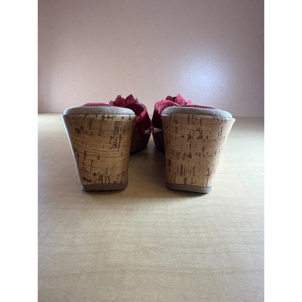 Yuu‎ Red Floral Wedge Sandals Cork Platform Slide Shoes Womens Size 9